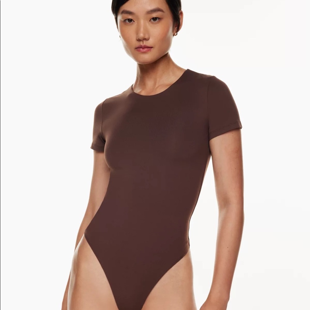 Babaton Contour Crew shortsleeve bodysuit in rich mocha brown